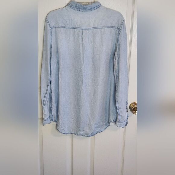 Mossimo Sypply Co Boyfriend Fit L Striped BlueWhite Lslv 100%Lyocell Women Shirt - Picture 6 of 8